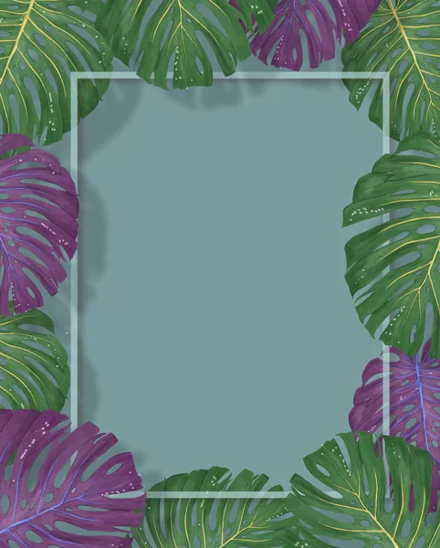 Tropisk palm lämnar ram på korall bakgrund. Sommar tropiska löv. Exotisk hawaiian djungeln, summertime bakgrund. Pastell monokrom art färgglada minimal stil, papper skära — Stockfoto