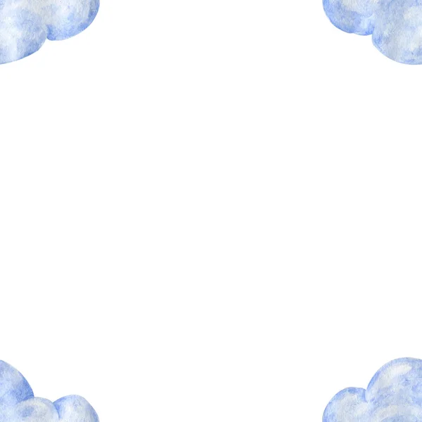 Light blue watercolor clouds frame on white background Hand drawn illustration fly cloud and sky — Stock Photo, Image