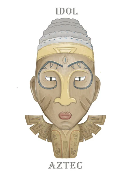 Ícone de ídolo de madeira hawaii asteca. Desenhos animados de ícone ídolo hawaii azteca para web design isolado no fundo branco colorido aquarela boho tribal clip arte — Fotografia de Stock