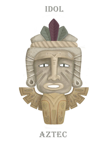 Aztec hawaii wooden idol icon. Cartoon of aztec hawaii idol icon for web design isolated on white background Colorful watercolor boho tribal clip art