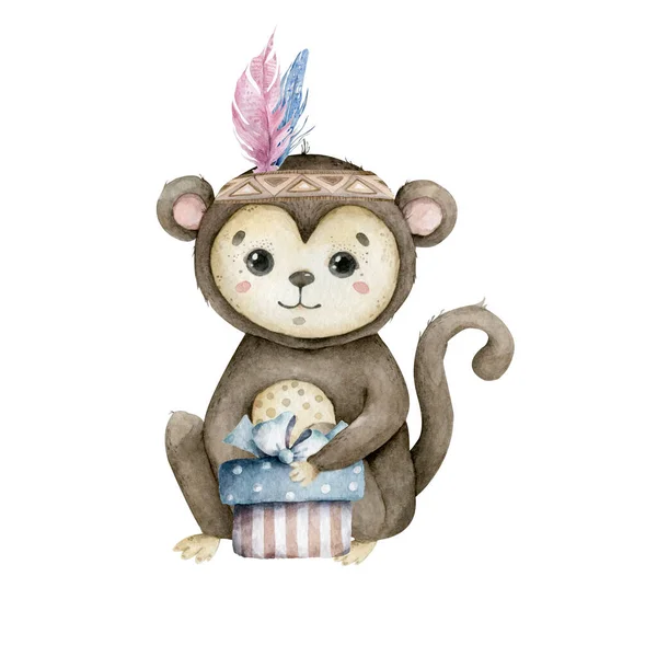 Bebê Bonito Hippo Ilustração Aquarela Desenhada Mão Fundo Branco — Fotografia de Stock