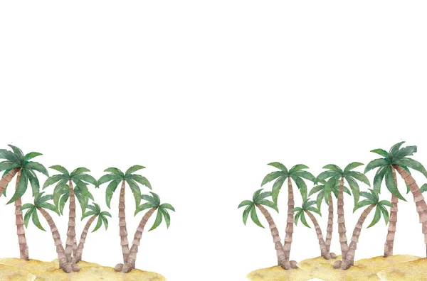 Egzotikus trópusi pálmafa. Keret határ háttér. Nyári illusztráció. A kártya sablonja. Akvarell stílus — Stock Fotó