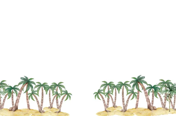 Egzotikus trópusi pálmafa. Keret határ háttér. Nyári illusztráció. Akvarell stílus — Stock Fotó