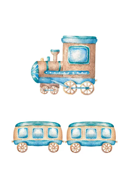 Desenhos Animados Brinquedo Trem Ilustração Aquarela — Fotografia de Stock