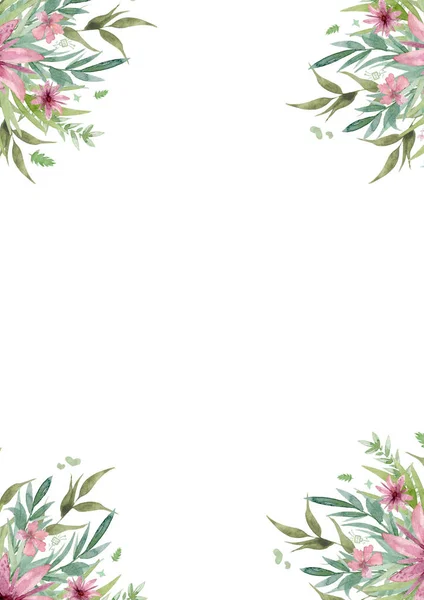 Akvarell Gratulationskort Blommor Handgjord Isolerad Bakgrund — Stockfoto