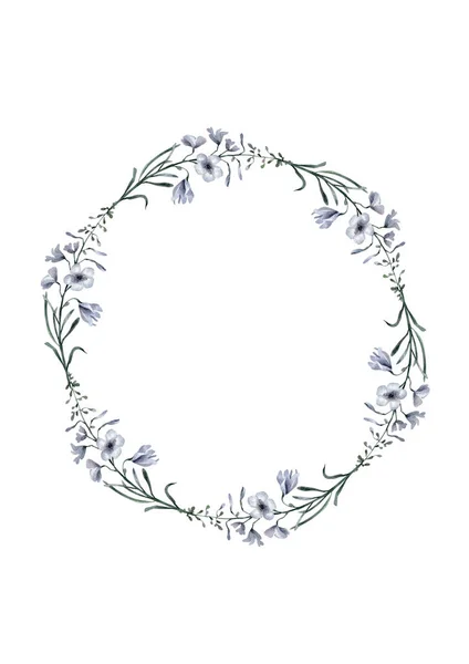 Boda Invitación, cornflower floral invite card, forest floral and magnolia geometric golden frame print. Fondo blanco —  Fotos de Stock