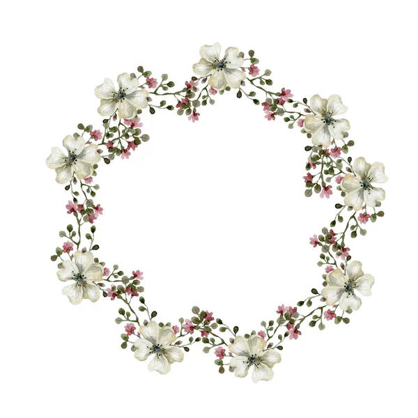 Hochzeitseinladung, Kornblumen Blumen Einladungskarte, Wald Blumen und Magnolien geometrischen goldenen Rahmen drucken. Weißer Hintergrund — Stockfoto