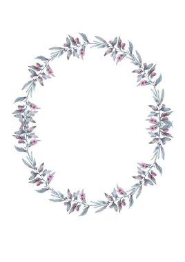 Çiçeksel yeşil kart tasarımı: Orman eğreltiotu ön okaliptüs dalı yeşil yapraklar yeşillik sarı böğürtlen çerçevesi. Düğün davetiyesi poster davetiyesi Suluboya el çizimi sanat illüstrasyonu