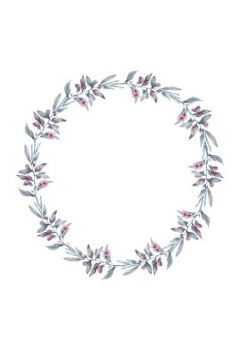 Çiçeksel yeşil kart tasarımı: Orman eğreltiotu ön okaliptüs dalı yeşil yapraklar yeşillik sarı böğürtlen çerçevesi. Düğün davetiyesi poster davetiyesi Suluboya el çizimi sanat illüstrasyonu