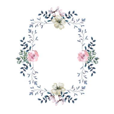 Çiçeksel yeşil kart tasarımı: Orman eğreltiotu ön okaliptüs dalı yeşil yapraklar yeşillik sarı böğürtlen çerçevesi. Düğün davetiyesi poster davetiyesi Suluboya el çizimi sanat illüstrasyonu