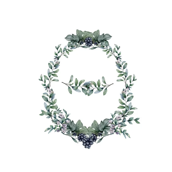 Scheda verde floreale: ramo verde foglie cornice quadrata. Invito di nozze invito poster Acquerello disegnato a mano illustrazione d'arte. Foglie di foresta — Foto Stock