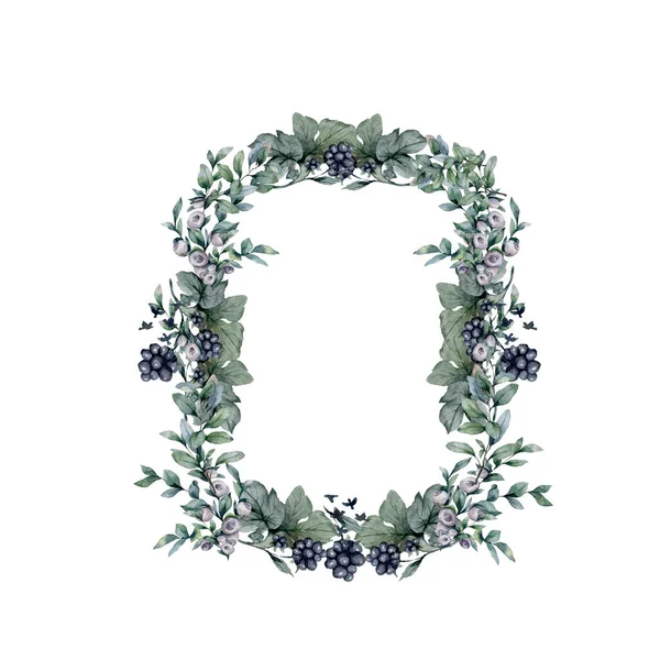 Projeto de cartão de vegetação floral: ramo verde folhas quadro quadrado. Casamento convite cartaz convite Watercolor mão desenhada ilustração de arte. Folhas florestais — Fotografia de Stock