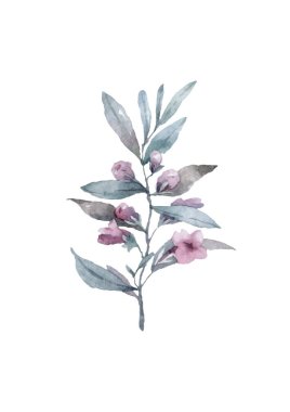 Kusursuz çiçek deseni. Mavi dallar, yapraklar, yapraklar ve beyaz arka planda küçük daireler.,