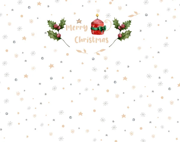 Joyeux gui de Noël avec cadre de baies. Carte de vœux traditionnelle dessinée à la main aquarelle. Design floral de vacances isolé sur fond blanc. — Photo