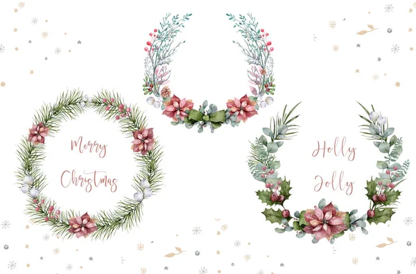 Hand Drawn Vintage Wreath Watercolor Tree Branches Wreath Winter Vintage — Stock Photo, Image