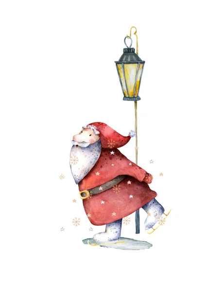 Zimní Pozadí Bruslení Santa Claus Sněhové Vločky Jedle — Stock fotografie