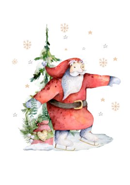 Patenci Noel Baba, kar taneleri ve köknar ağaçları ile kış geçmişi