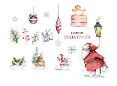 Patenci Noel Baba, kar taneleri ve köknar ağaçları ile kış geçmişi