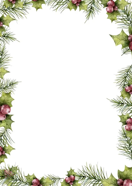 Çilekli Mutlu Noel Ökseotu Suluboya Geleneksel Tebrik Kartı Beyaz Arka — Stok fotoğraf
