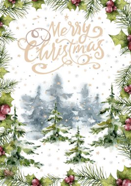 Noel Posteri. Çizim. Mutlu noel ağaçları Mutlu yıllar basit kart. Kış Tatilleri