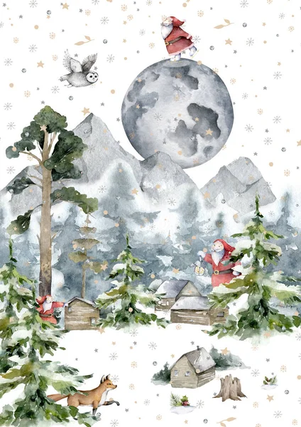 Patenci Noel Baba, kar taneleri ve köknar ağaçları ile kış geçmişi