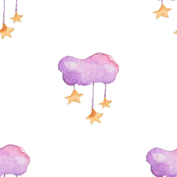 Дети Бесшовные Картины Голубыми Розовыми Облаками Звездами Небе Фоне Горошек — стоковое фото