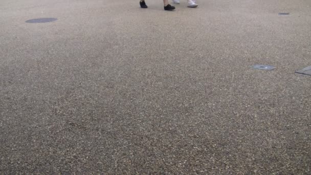 歩行者エリア 多くのコピー スペースでは アスファルトの上を歩く人々 — ストック動画