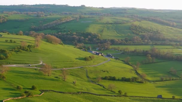 Peak District Nationalpark Panoramablick Vor Sonnenuntergang Schwenken Von Thorpe Cloud — Stockvideo