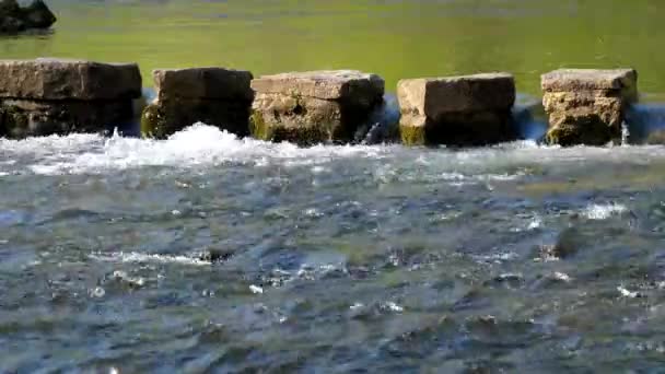 Close Zicht Stapstenen Voor Het Oversteken Van Rivier — Stockvideo