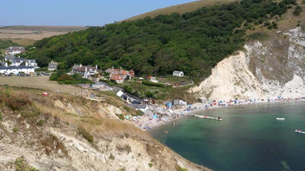 Top Hill View Picturesque West Lulworth Village Famous Lulworth Cove — Stock Video