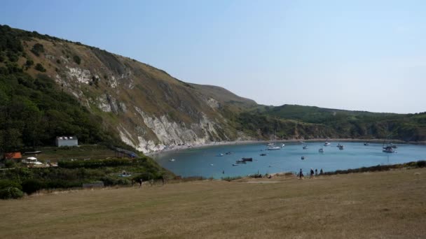Panning Shot Famous Beauty Spot South England Lulworth Cove West — Stock Video