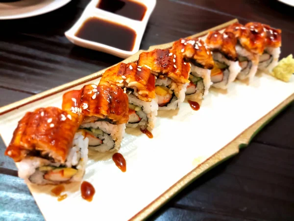 Nahaufnahme Sushi Aal Anago Japanisches Essen — Stockfoto