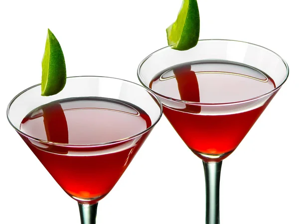 Φωτεινό κόκκινο κοκτέιλ Μπακάρντι σε δύο ποτήρια κοκτέιλ σε ένα ελαφρύ b — Φωτογραφία Αρχείου