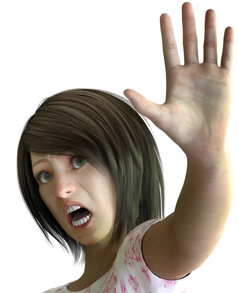 Korkmuş bir kadının onunla kol koruma için düzenlenen bir 3d render