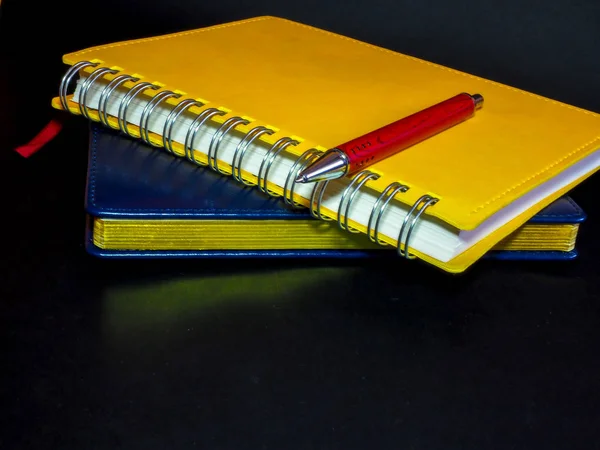 Her gün gerekli kalem: Not defteri ve defter ile bir iş adamı için ayarla