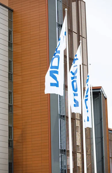 Nokia flags wave in the wind — Stock Photo, Image