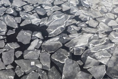 Kışın soğuk denizde buz parçaları