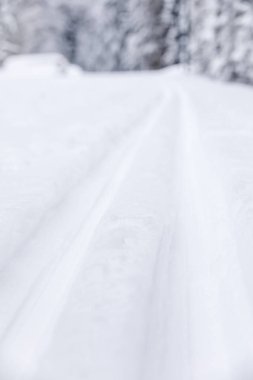 Derin bir karda uzun kayak pistleri