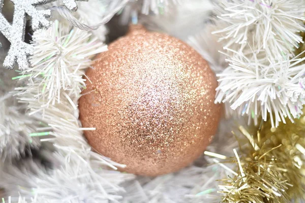 Merry Christmas Happy New Year Closeup Christmas Tree Gold Balls — Stock Photo, Image