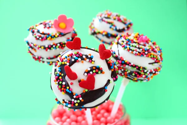 Färgglada Cake Pops Grön Bakgrund — Stockfoto