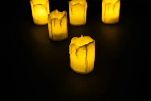 White Candle Black Background Isolated Set Candle Small Candle Light — Stock Photo, Image