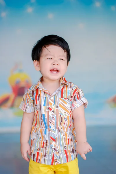 可爱的亚洲小男孩快乐的微笑在公园户外 快乐的孩子 — 图库照片