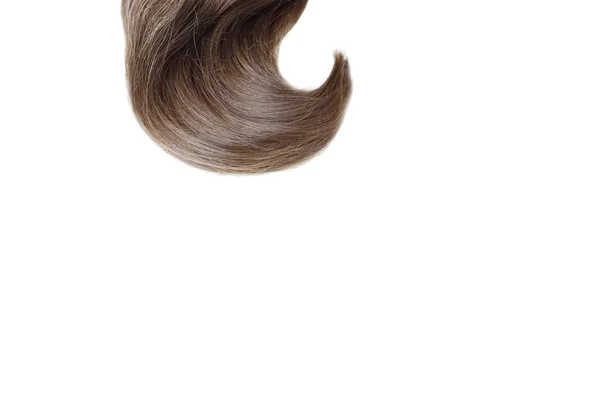 Um fio de cabelo castanho claro de perto, isolado em fundo branco — Fotografia de Stock