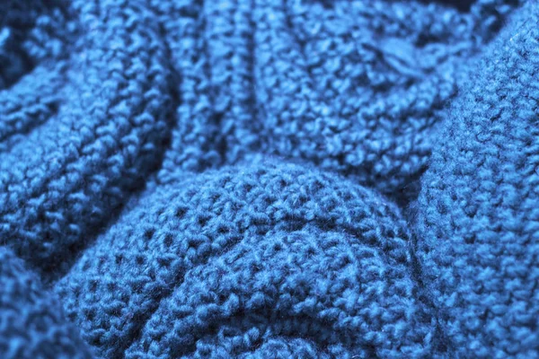 Trendy Nebulas Blue color woolen knitted fabric close-up, texture, background — Stock Photo, Image