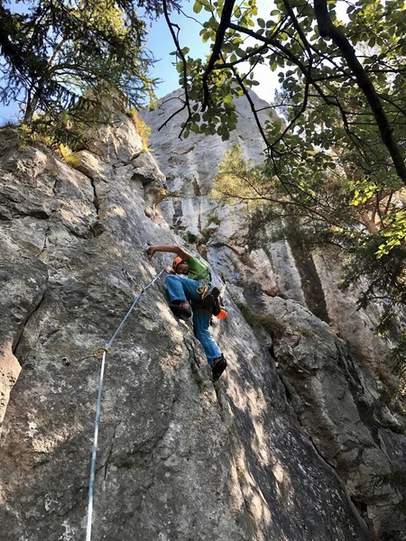 a rock is ready for climbing on it at summer