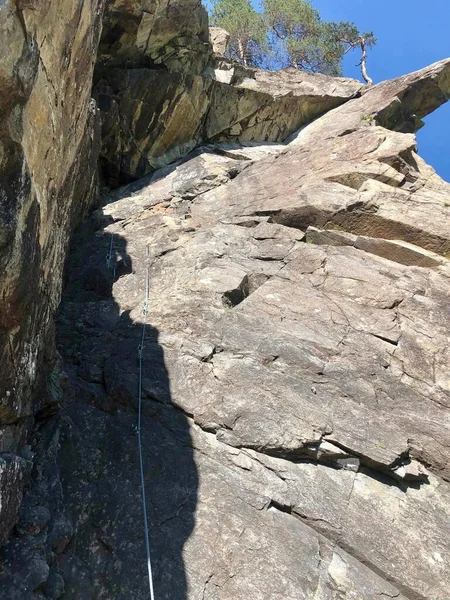 a rock is ready for climbing on it at summer