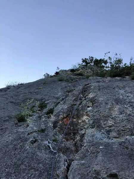 a rock is ready for climbing on it at summer