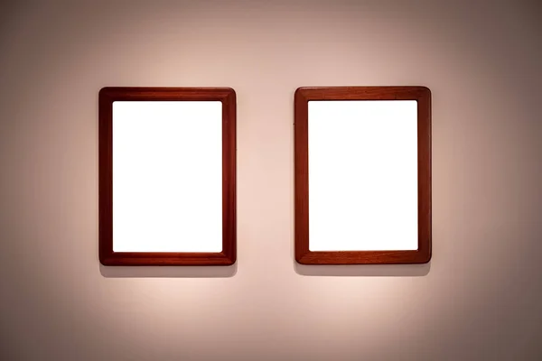 2 blank hanging individual frames in an art gallery museum exhibition template minimalist design