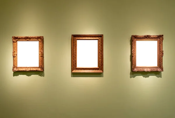 Lege Opknoping Van Individuele Frames Een Kunst Galerijmuseum Met Groene Rechtenvrije Stockfoto's