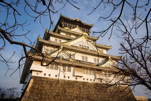 Osaka Japão Jan 2018 Vista Baixo Ângulo Castelo Osaka Cercado — Fotografia de Stock